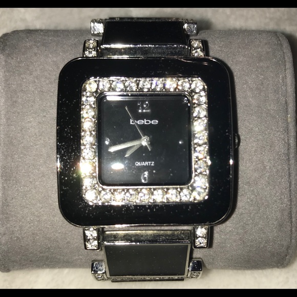 bebe Accessories - BeBe Oversized Black, Silver and Rhinestone Watch